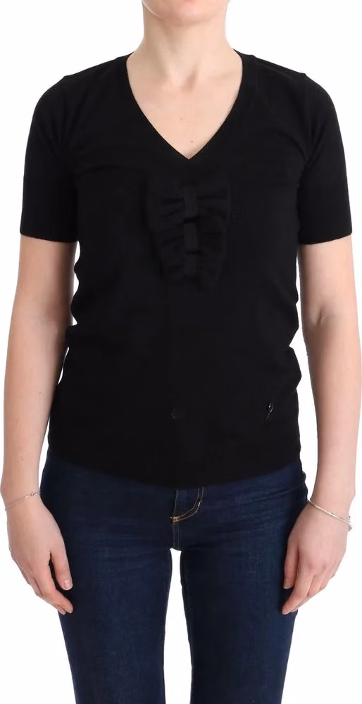 Black 100% Lana Wool Blouse Women T-shirt Top