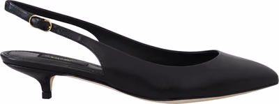 Black Leather Slingbacks Heels Pumps Shoes