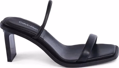 Black Leather Stiletto Heel Sandals