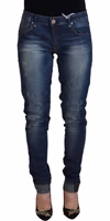 Blue Washed Cotton Slim Fit Women Denim Pants Jeans 1