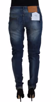 Blue Washed Cotton Slim Fit Women Denim Pants Jeans 2