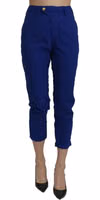 Cotton Royal Blue High Waist Skinny Cropped Trouser Pants 1