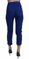 Cotton Royal Blue High Waist Skinny Cropped Trouser Pants 3