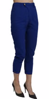Cotton Royal Blue High Waist Skinny Cropped Trouser Pants 4