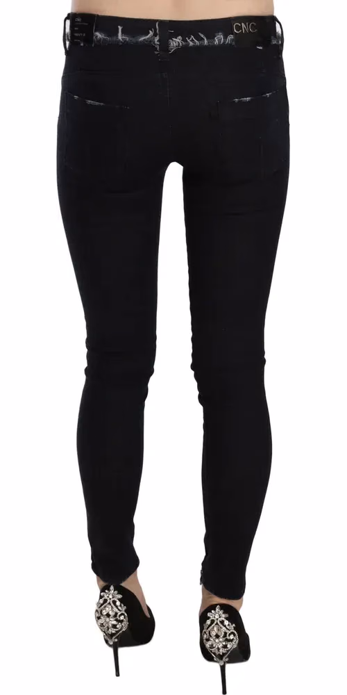 Black Low Waist Zipper Leg Skinny Denim Jeans
