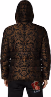 Black Floral Jacquard Quilted Hooded Jacket 3