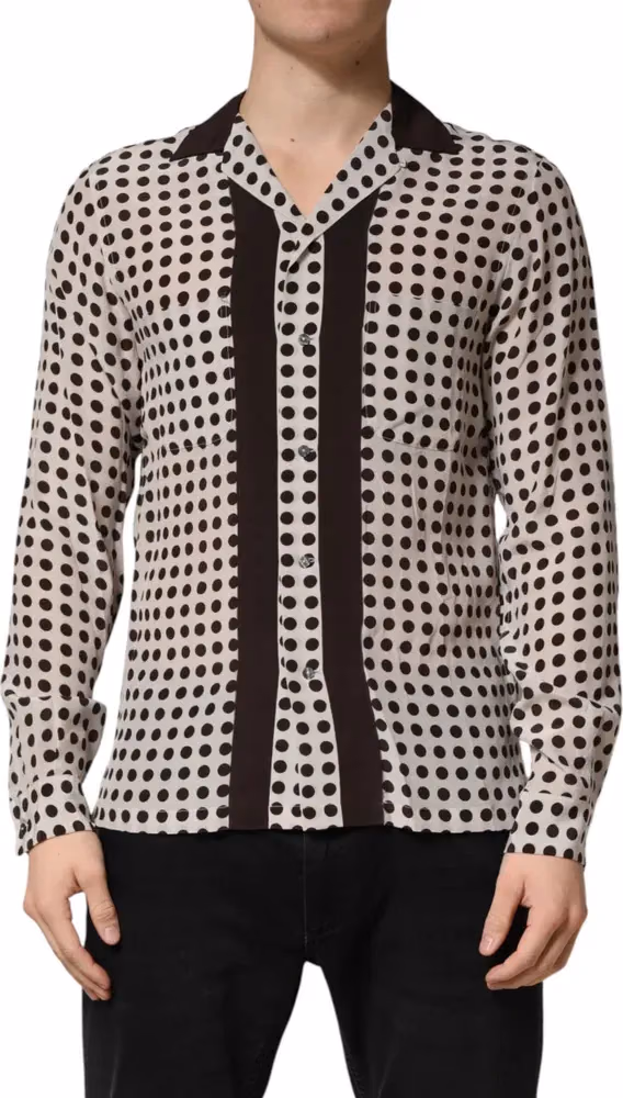 White Black Polka Dot Silk Men Casual Shirt