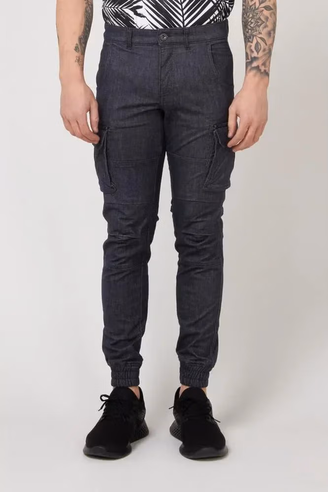 Blue Polyester Cargo Pants