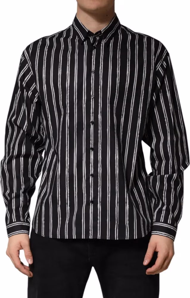 Black Stripes Cotton Men Formal Dress Shirt