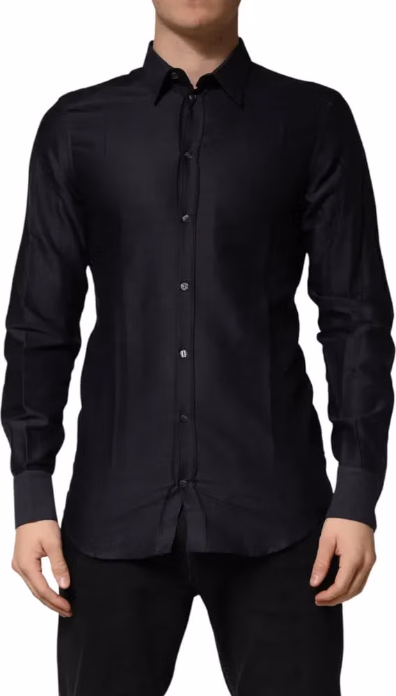 Black Dotted Cotton Collared GOLD Dress Shirt