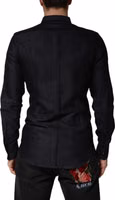 Black Dotted Cotton Collared GOLD Dress Shirt 3