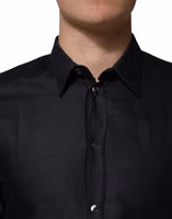 Black Dotted Cotton Collared GOLD Dress Shirt 4