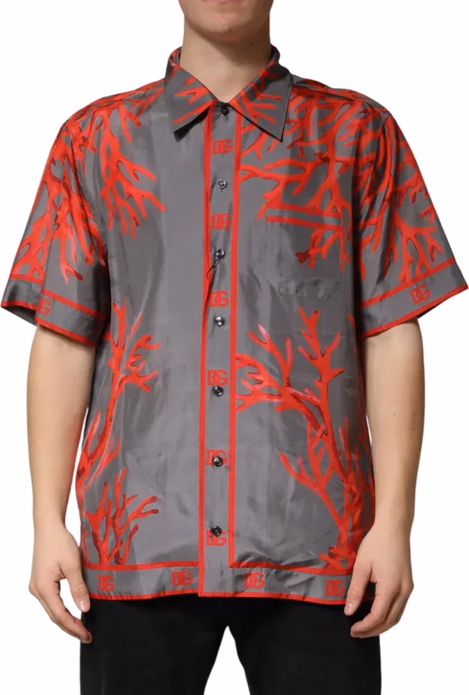 Gray Red Corals Short Sleeves Casual Shirt