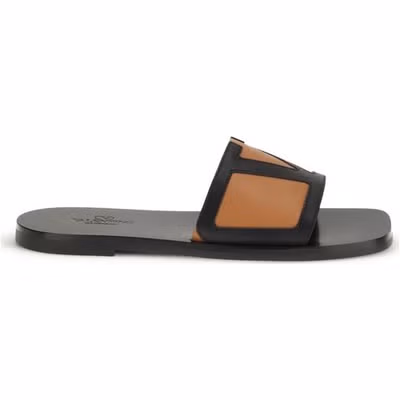 Black Calf Leather Bos Taurus Flat Sandals