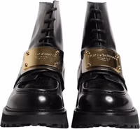 Black Leather DG Plaque Lace Up Boots Shoes 1