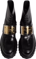 Black Leather DG Plaque Lace Up Boots Shoes 2