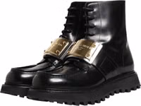 Black Leather DG Plaque Lace Up Boots Shoes 3