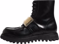 Black Leather DG Plaque Lace Up Boots Shoes 5
