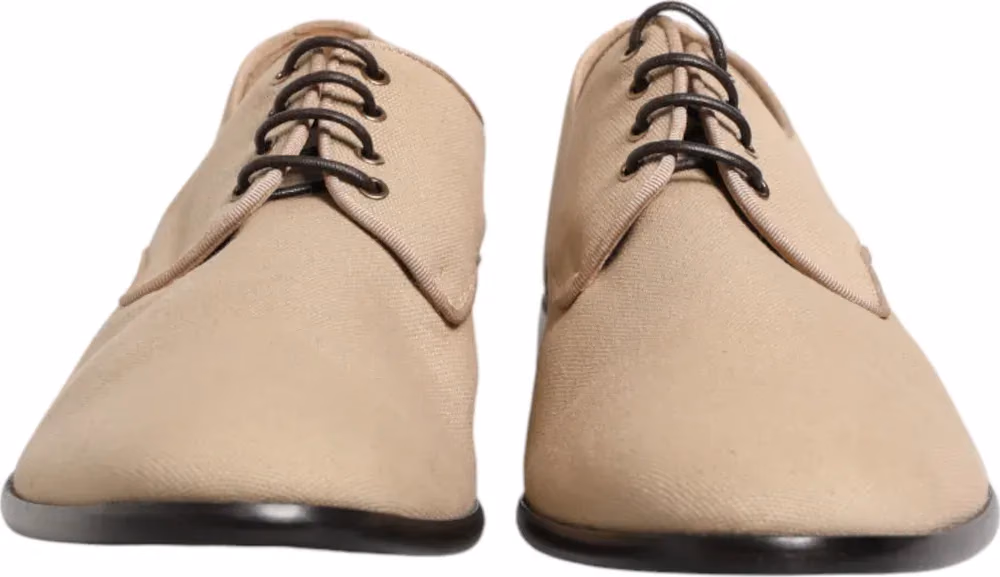Beige Canvas Derby Lace Up Dress Men Shoes