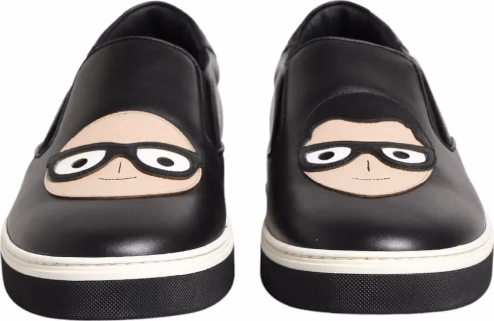 Black Leather Signature Figures Sneakers Shoes