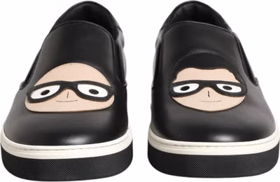 Black Leather Signature Figures Sneakers Shoes