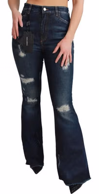 Blue Cotton Flared Jeans