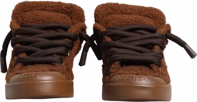 Brown Faux Shearling Low Top Sneakers Shoes