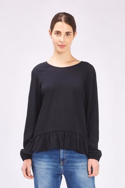 Black Polyester Long Sleeve T-Shirt