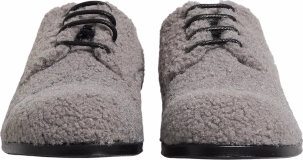 Gray Fleece Lace Up Men Derby Dress Shoes