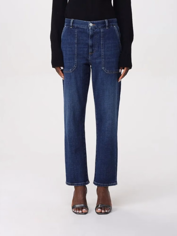 Blue Denim Straight-Leg Jeans