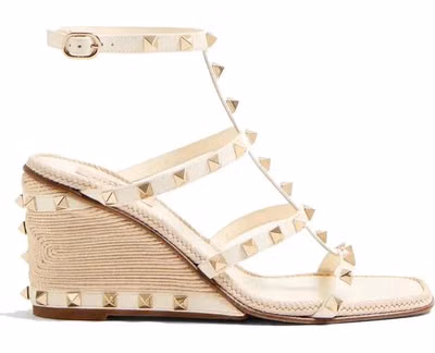 Beige Calfskin Wedge Sandals