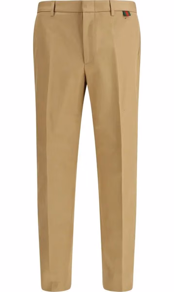 Beige Cotton Casual Pants
