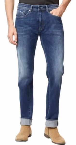 Blue Cotton Straight-Leg Jeans