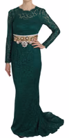 Crystal Gold Belt Lace Sheath Gown Dress 2