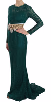 Crystal Gold Belt Lace Sheath Gown Dress 5