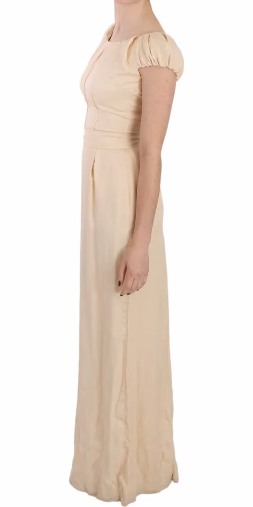 Beige Silk Column Cap Sleeve Gown Dress