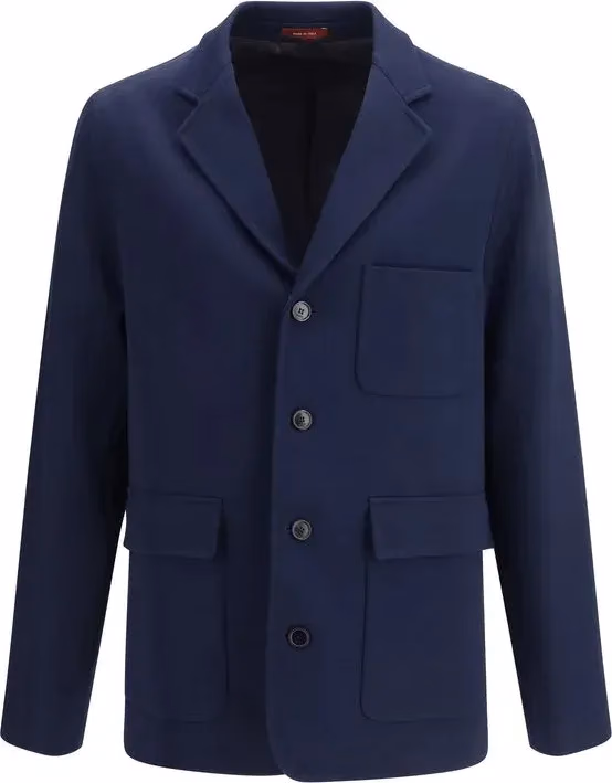 Blue Cotton Full-Length Jacket