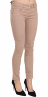 Brown Low Waist Slim Fit Skinny Cotton Pants 1