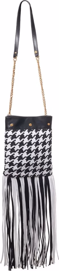 Black And White Leather And Textile Shoulder Bag