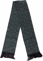 Green Silk Floral Pattern Fringed 135cm X 16cm  Scarf 1