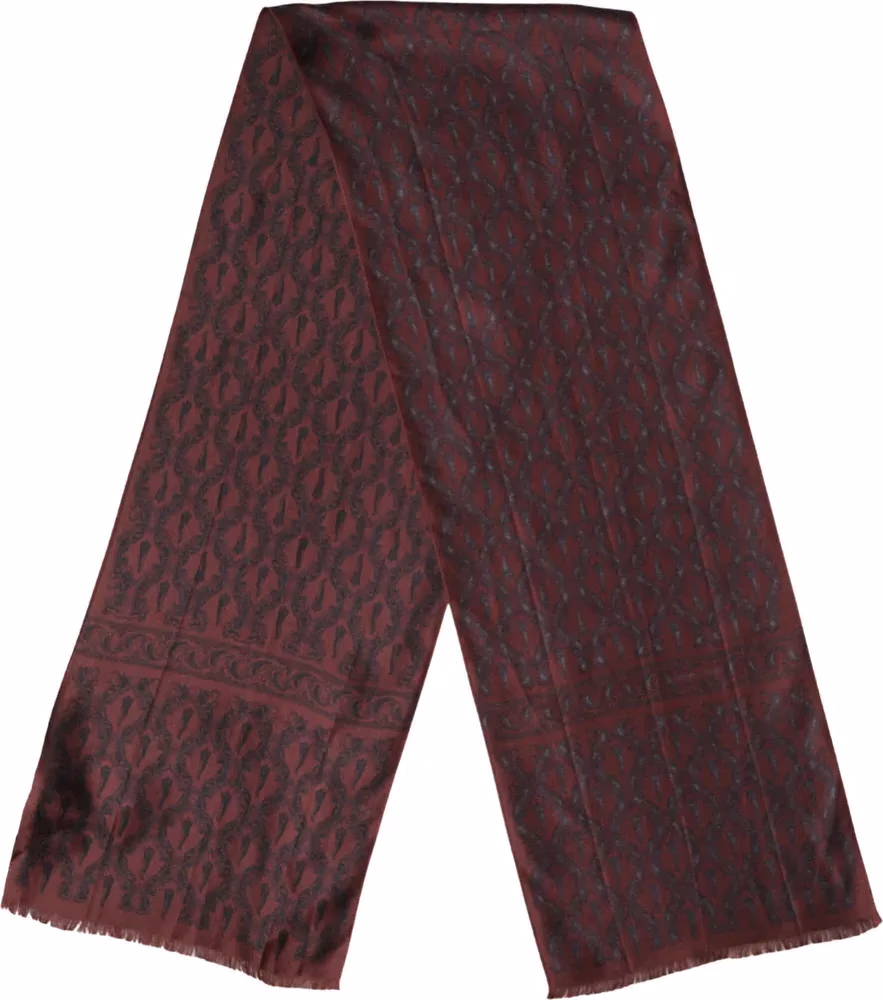Burgundy Black Silk Paisley Foulard 135cm X 22cm  Scarf