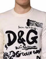 White Virgin Wool Graphic Logo Crewneck Sweater 4