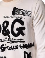 White Virgin Wool Graphic Logo Crewneck Sweater 5