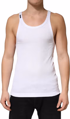White Ribbed Cotton Sleeveless Tank Top T-shirt