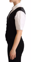Solid Black Silk Sleeveless Waistcoat Vest Top 2