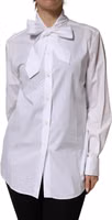 White Cotton Bow Tie Long Sleeves Blouse Top 1