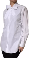 White Cotton Bow Tie Long Sleeves Blouse Top 2