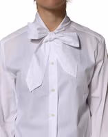 White Cotton Bow Tie Long Sleeves Blouse Top 4