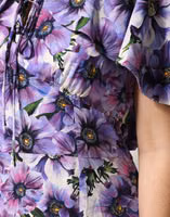 Purple Floral Silk Stretch Elegant Gown  Dress 5