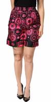 Black Fuchsia Silk Logo Elastic Waist Shorts 1